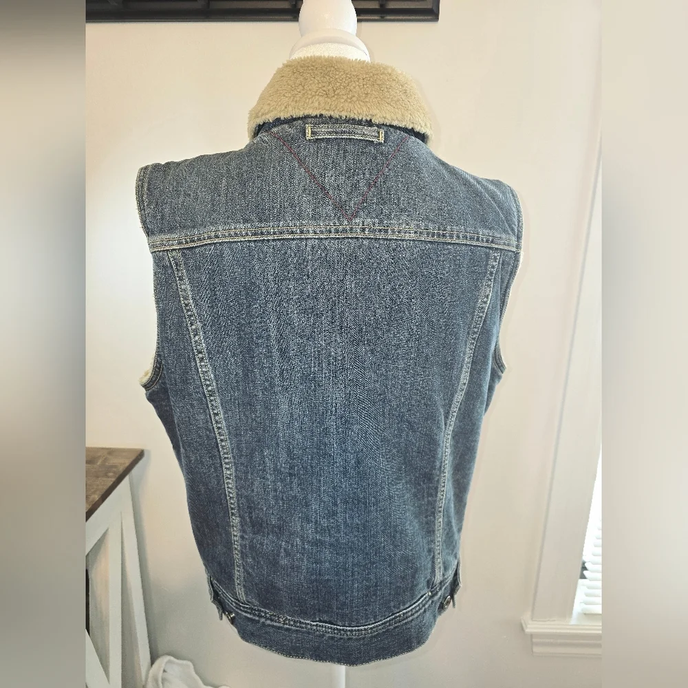 Tommy Hilfiger Y2K Sherpa-Lined Denim Vest Women's Size Large - Picture 4 of 10